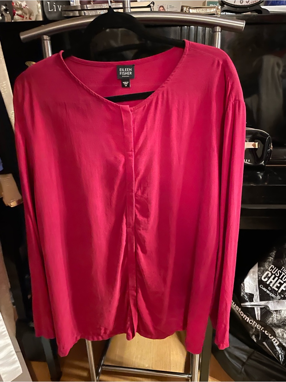 Eileen Fisher Long-Sleeve Crewneck Top in Bright Fuchsia